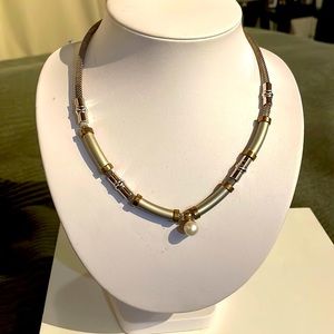 Silver beaded necklace with White Pearl